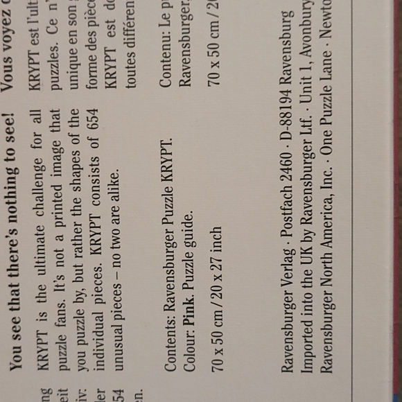 New Sealed Ravensburger Krypt Jigsaw Puzzle 654 Pieces - Picture 4 of 4